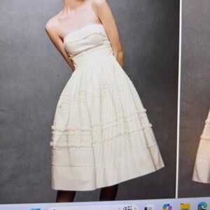 BHLDN hitherto cotton x silk Cream Strapless Lace-Trim Midi Dress